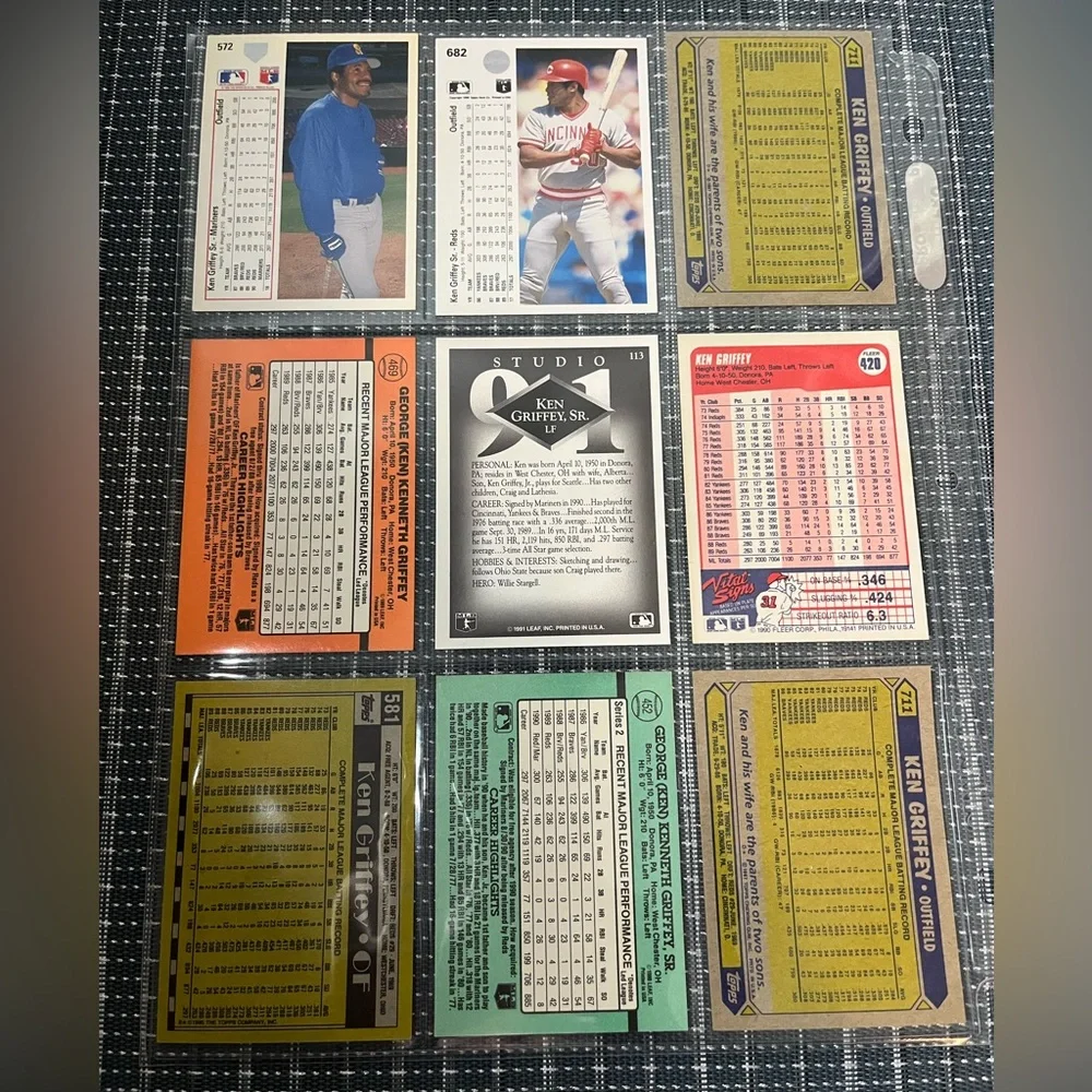 Ken Griffey Sr. ⚾️ MLB Baseball Sports Trading Cards, Lot of 9